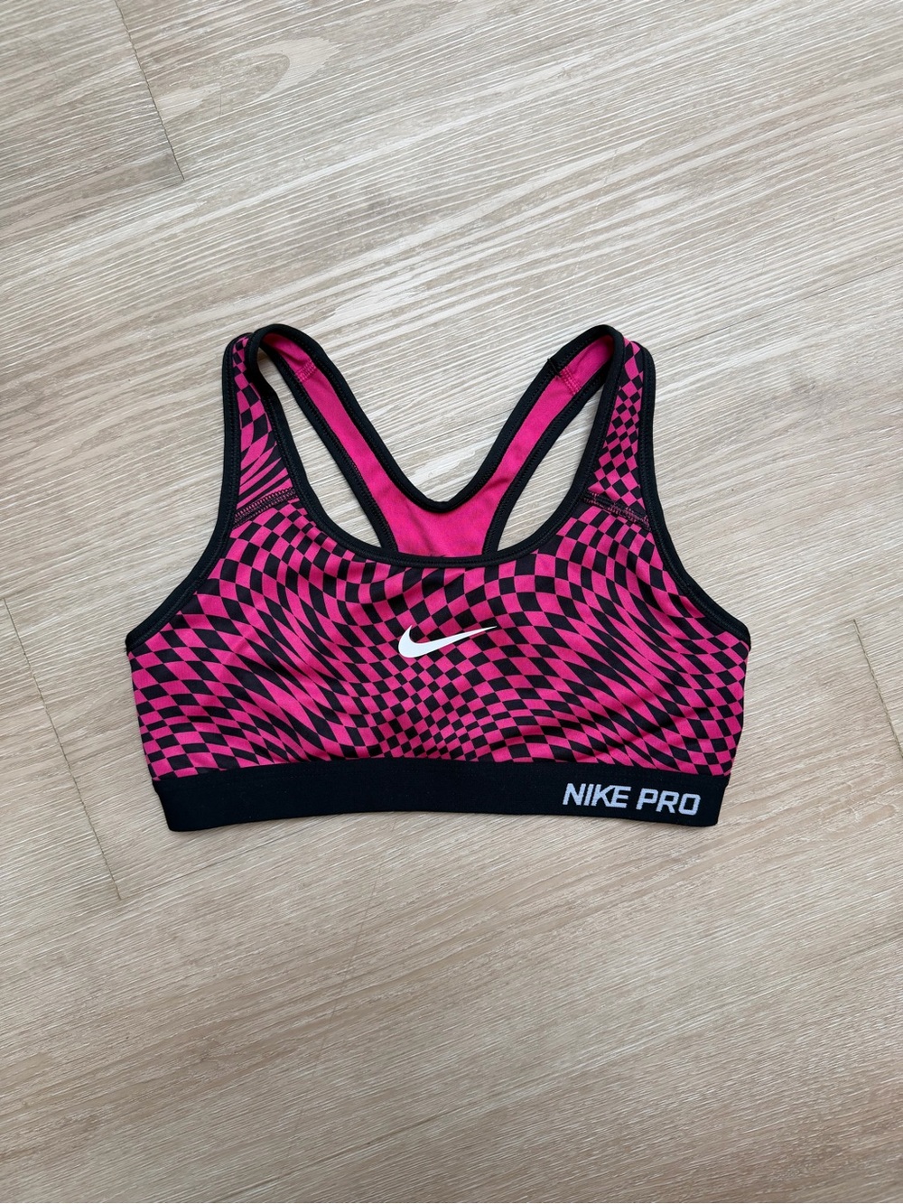 Nike Pink and Black Checkerboard Racerback Sports Bra